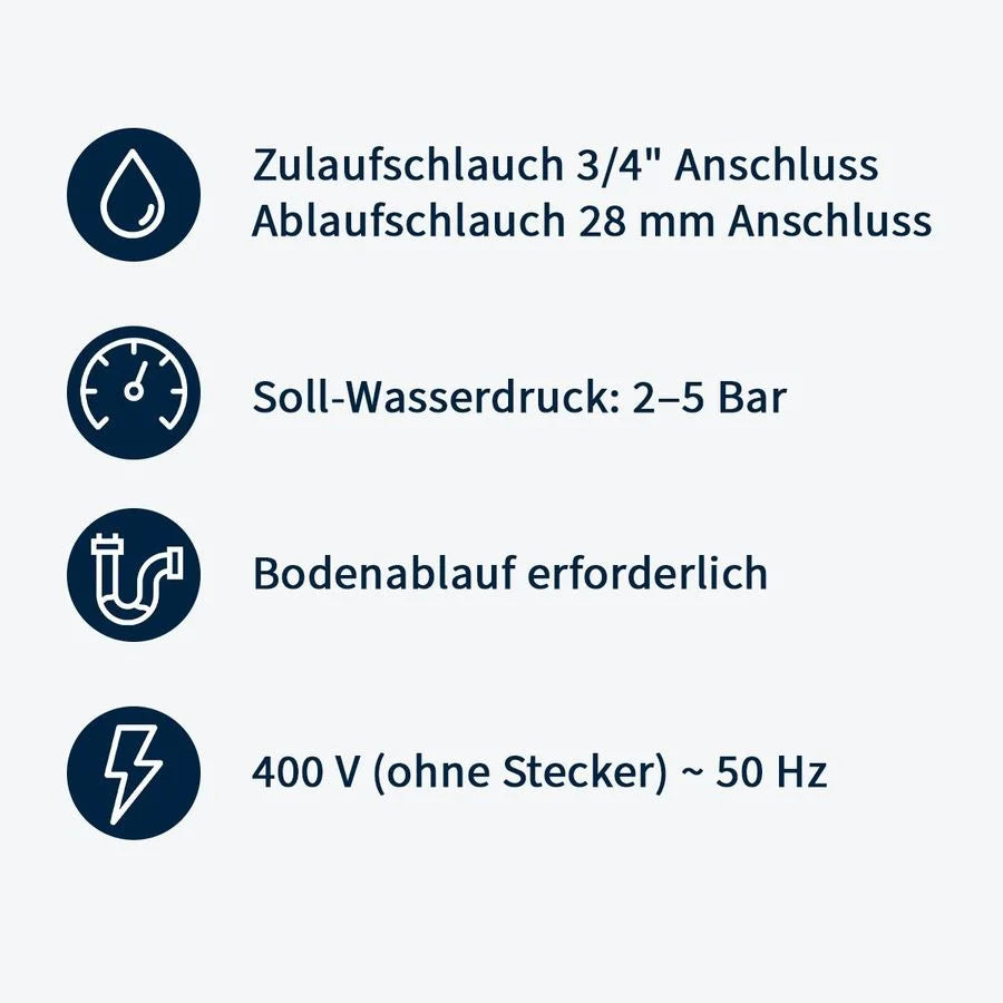 Haubenspülmaschine ECO 54 SLE 50x50 cm Korbmaß, mit Reiniger- & Klarspüldosierer, mit Ablaufpumpe & Enthärter, Made in Europe, 400 Volt