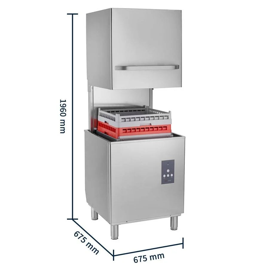 Haubenspülmaschine ECO 54 SLE 50x50 cm Korbmaß, mit Reiniger- & Klarspüldosierer, mit Ablaufpumpe & Enthärter, Made in Europe, 400 Volt
