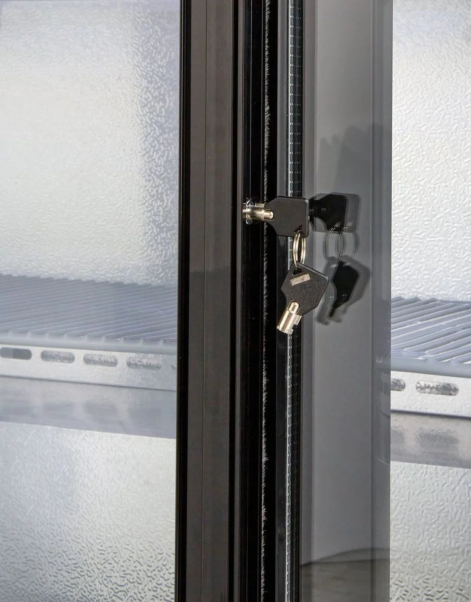 Barkühlschrank ECO 350 mit Schiebetüren schwarz, LED Beleuchtung, unterbaubar