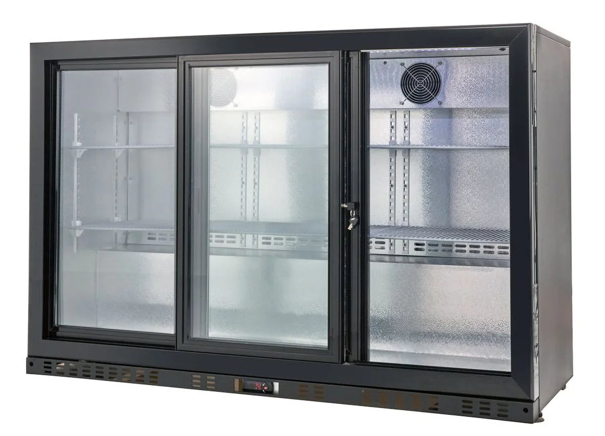 Barkühlschrank ECO 350 mit Schiebetüren schwarz, LED Beleuchtung, unterbaubar