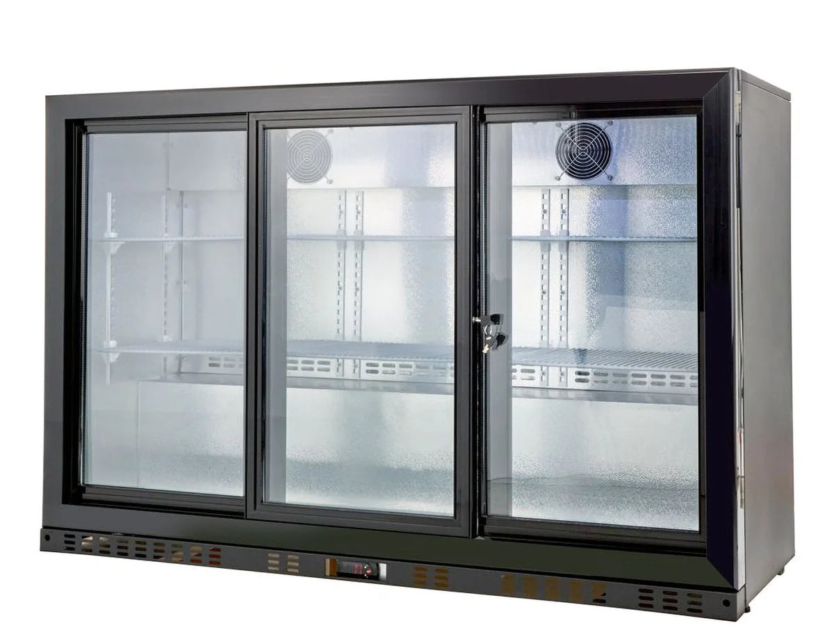 Barkühlschrank ECO 350 mit Schiebetüren schwarz, LED Beleuchtung, unterbaubar
