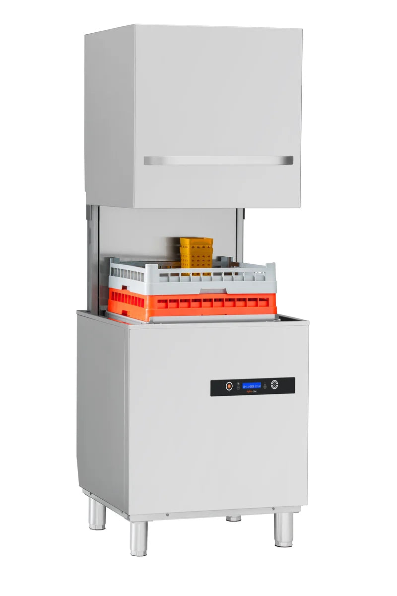 Haubenspülmaschine HYPRO Digital 54 SL 50x50 cm Korbmaß, mit Reiniger- & Klarspüldosierer, mit Ablaufpumpe, Drucksteigerungspumpe Made in Europe, 400 Volt