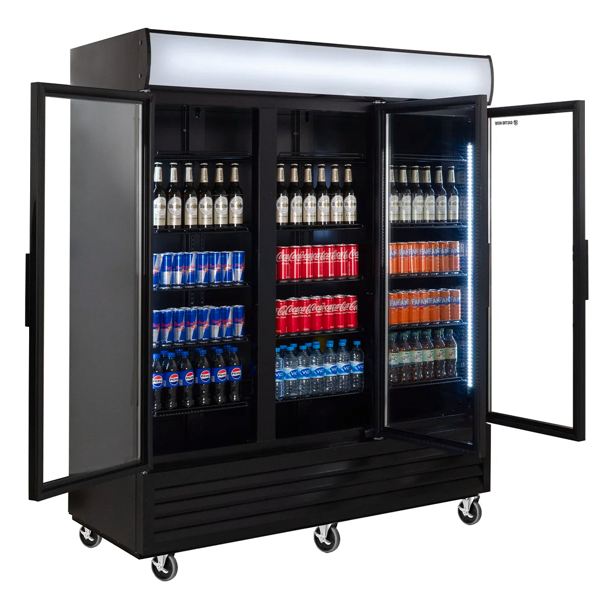 Getränkekühlschrank ECO 1500 mit Klapptüren und Leuchtaufsatz