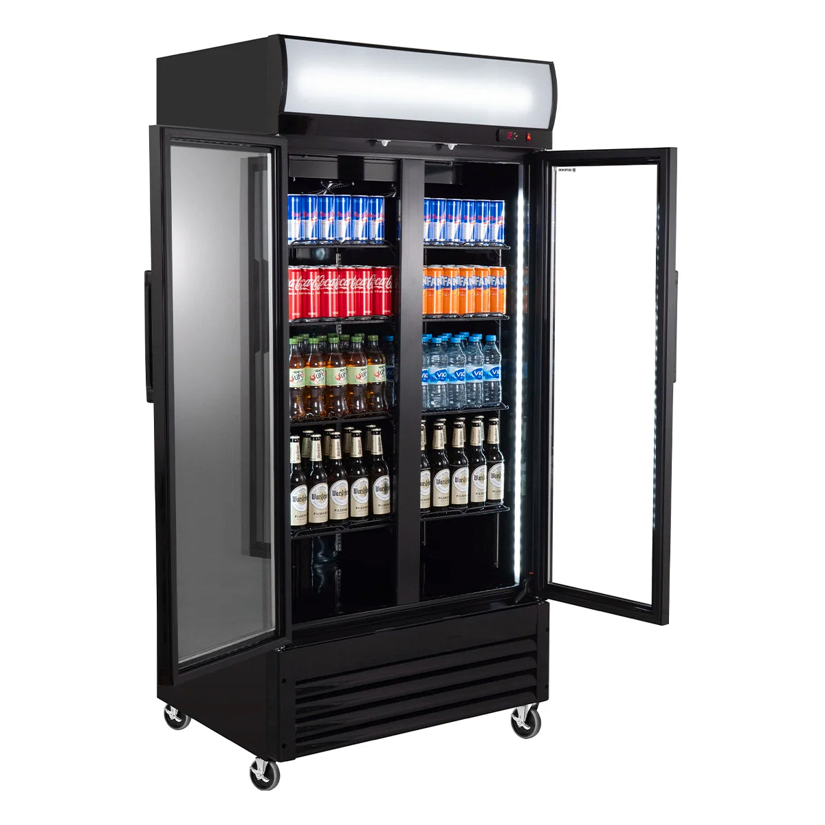 Getränkekühlschrank ECO 630 mit Leuchtaufsatz und Klapptüren