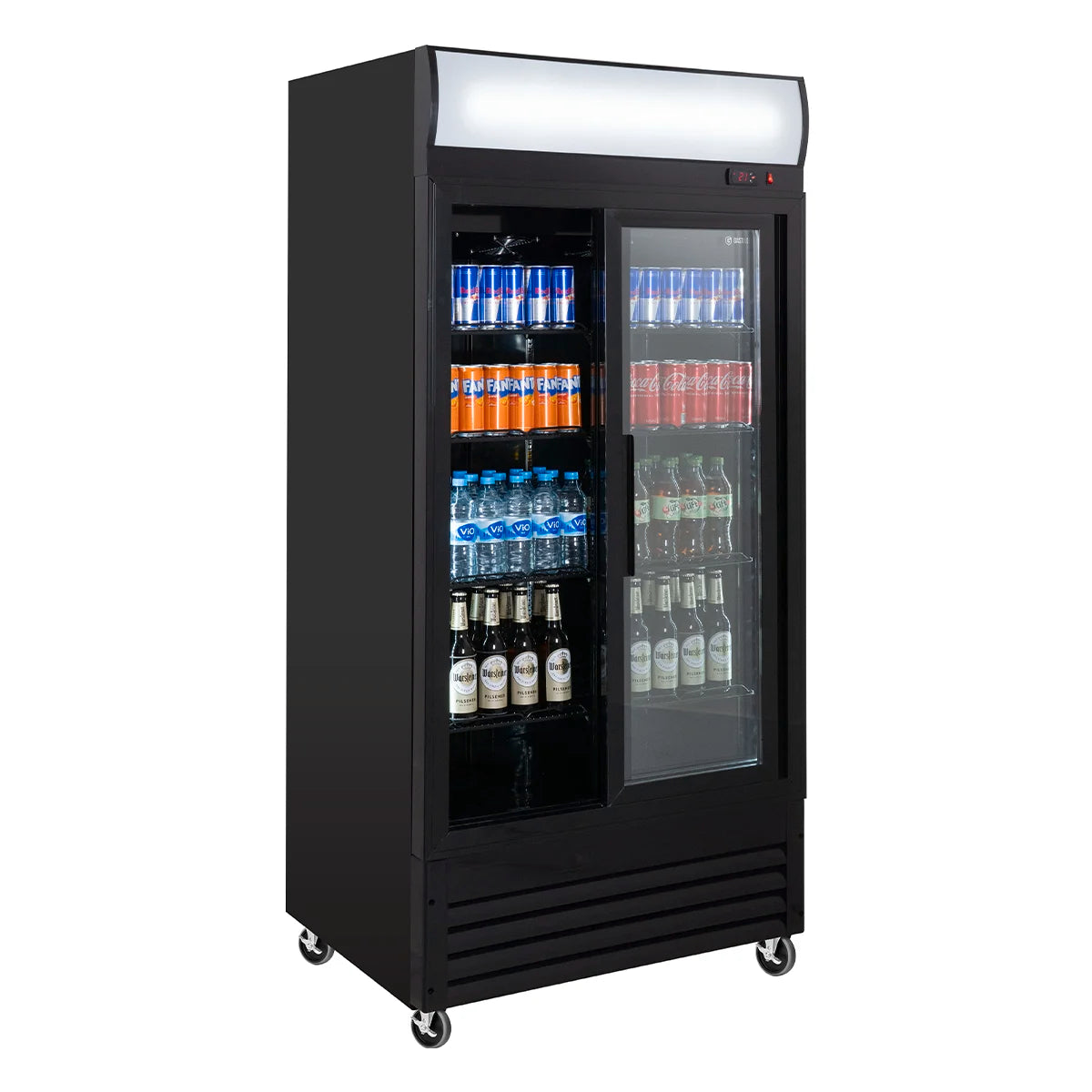Getränkekühlschrank ECO 630 mit Leuchtaufsatz und Schiebetüren