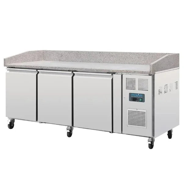 Polar U-Series Pizzatisch 3 Türen mit Granitplatte 643 Liter auf Rollen