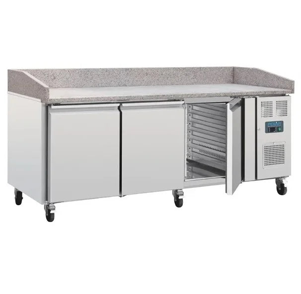 Polar U-Series Pizzatisch 3 Türen mit Granitplatte 643 Liter auf Rollen