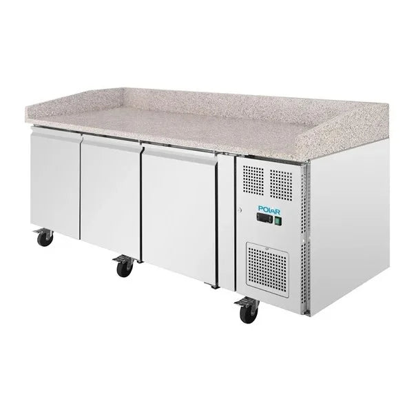 Polar U-Series Pizzatisch 3 Türen mit Granitplatte 643 Liter auf Rollen