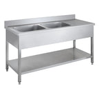 Spültisch Basic 16x6 mit 2 Becken links, Aufkantung und Grundboden