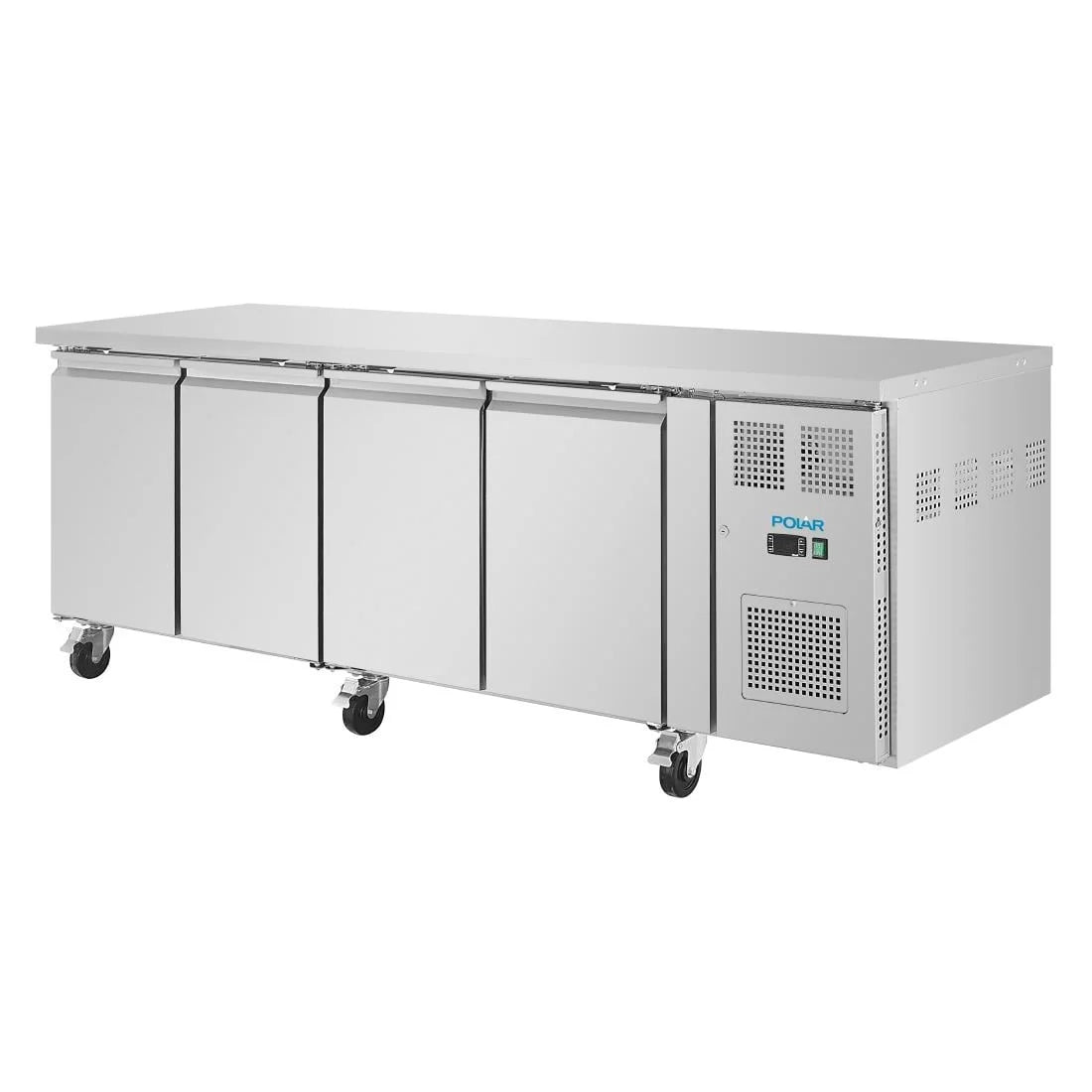 Polar U-Serie Kühltisch 4 Türen 553 Liter auf Rollen