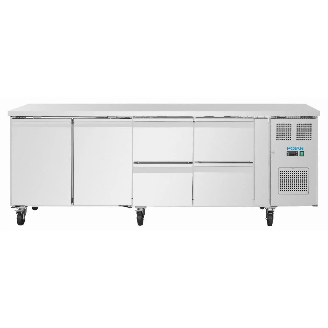 Polar U-Serie Kühltisch 4 Schubladen & 2 Türen 616 Liter auf Rollen