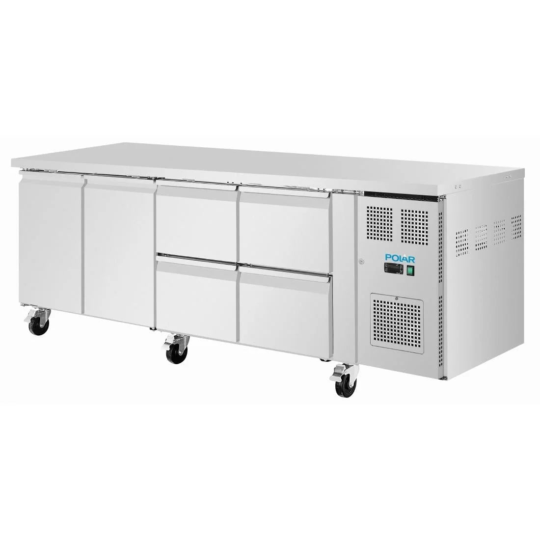 Polar U-Serie Kühltisch 4 Schubladen & 2 Türen 616 Liter auf Rollen
