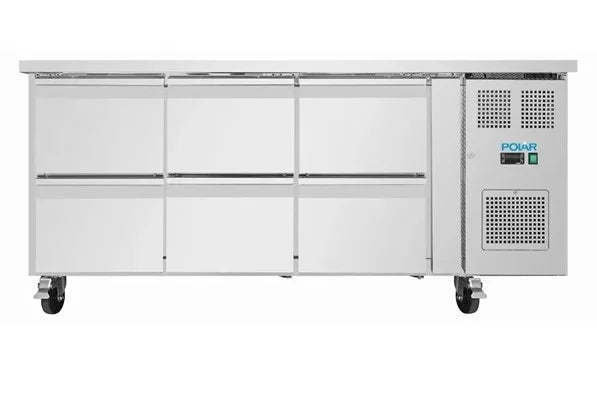 Polar U-Serie Kühltisch 6 Schubladen 465 Liter auf Rollen