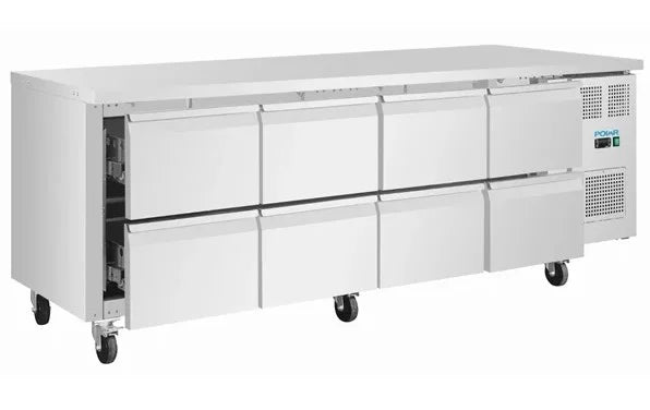 Polar U-Serie Kühltisch 8 Schubladen 616 Liter auf Rollen