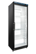 Lagerkühlschrank ECO 400 mit Glastür, Innenraum aus Kunststoff, schwarz