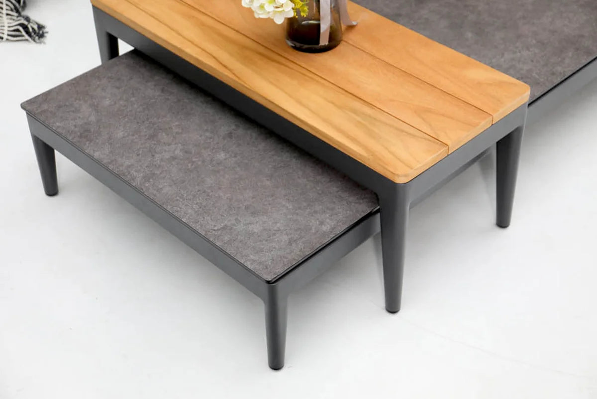 barths Athene – Lounge-Set mit zwei Beistelltischen Anthrazit – Teakholz
