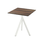Feros Infinity Tripod Terrassentisch Weiß frame + Tropical Wood HPL 70x70 cm