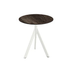 Feros Infinity Tripod Terrassentisch Weiß frame + Riverwashed Wood HPL Ø70 cm