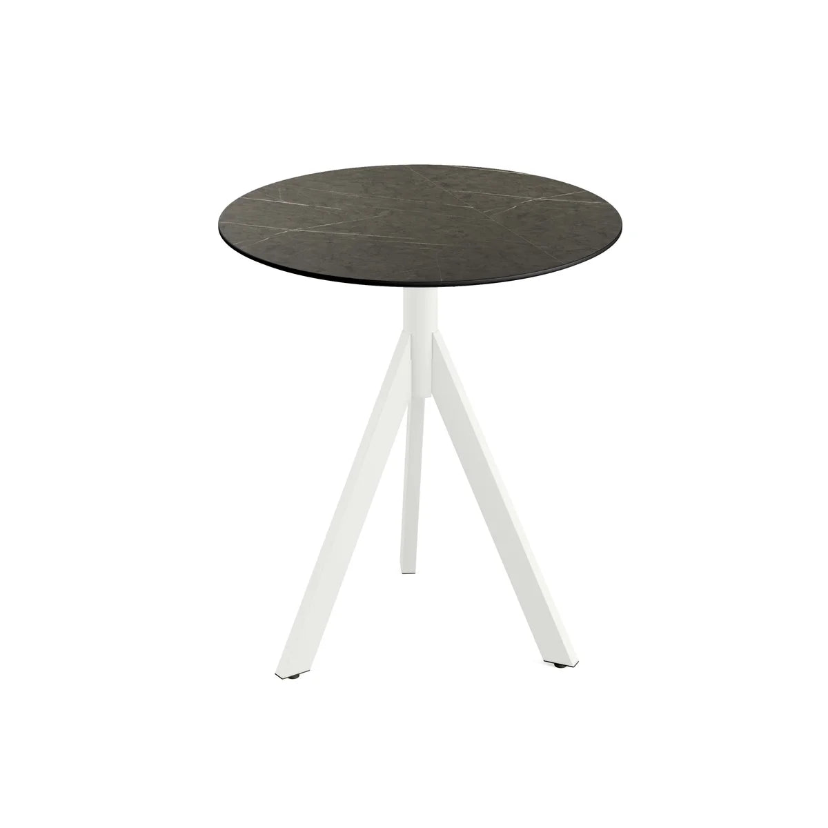 Feros Infinity Tripod Terrassentisch Weiß frame + Midnight Marble HPL Ø70 cm