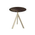 Feros Infinity Tripod Terrassentisch Sand frame + Riverwashed Wood HPL Ø70 cm