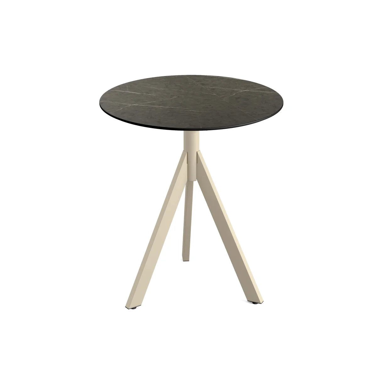 Feros Infinity Tripod Terrassentisch Sand frame + Midnight Marble HPL Ø70 cm
