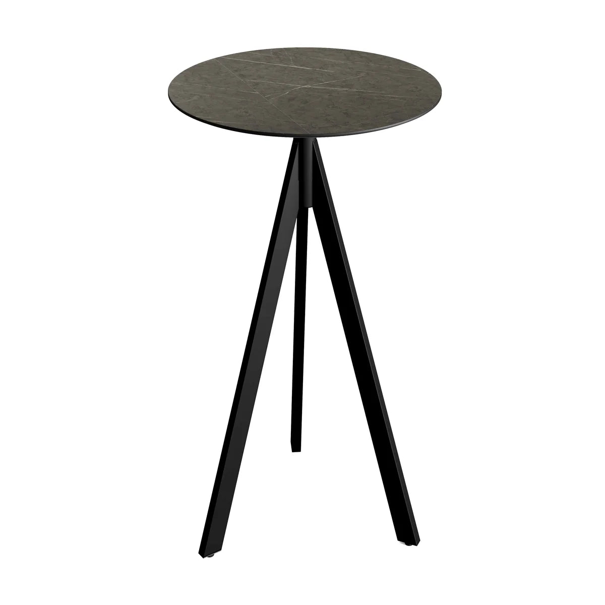 Feros Infinity Tripod Stehtisch Schwarz frame + Midnight Marble HPL Ø70 cm