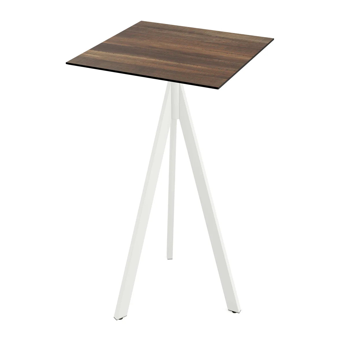Feros Infinity Tripod Stehtisch Weiß frame + Tropical Wood HPL 70x70 cm