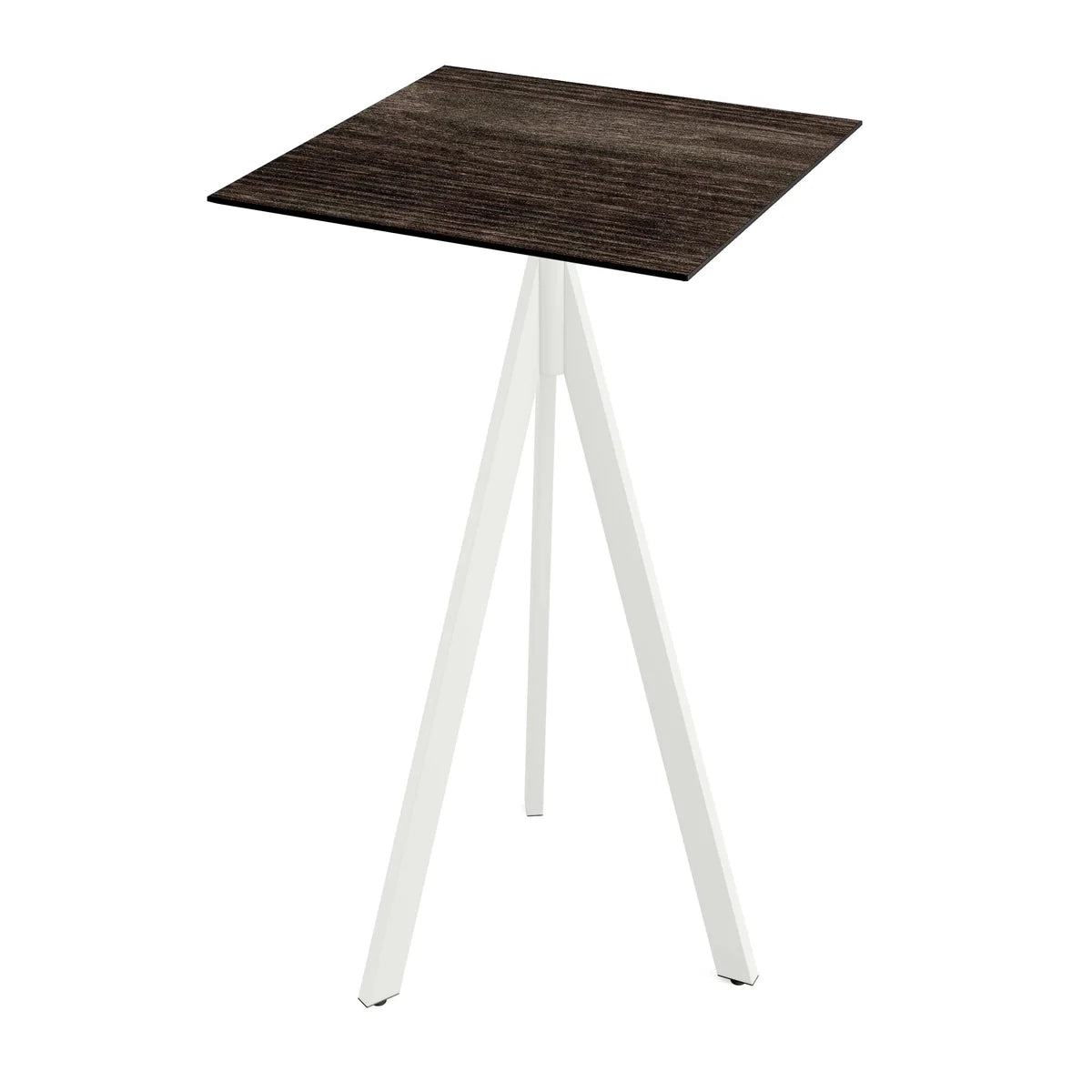 Feros Infinity Tripod Stehtisch Weiß frame + Riverwashed Wood HPL 70x70 cm