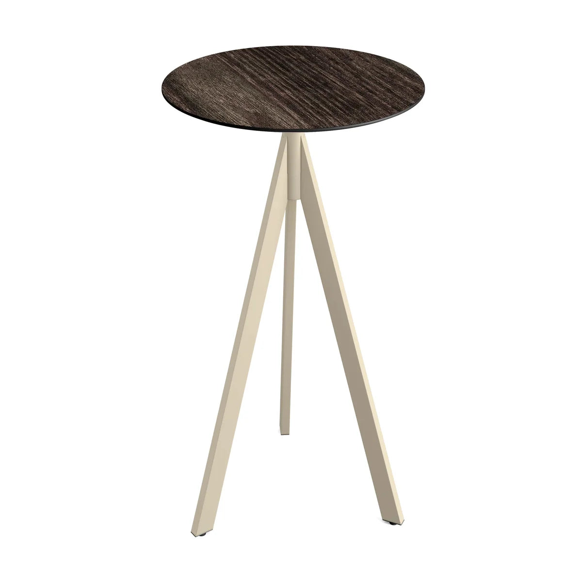 Feros Infinity Tripod Stehtisch Sand frame + Riverwashed Wood HPL Ø70 cm