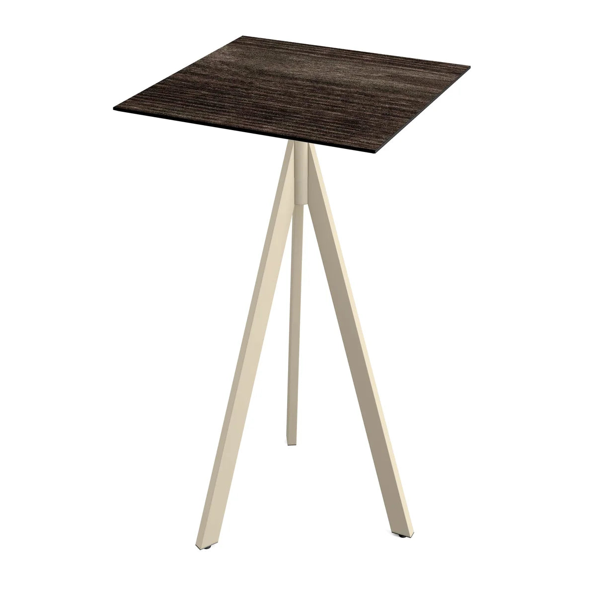 Feros Infinity Tripod Stehtisch Sand frame + Riverwashed Wood HPL 70x70 cm