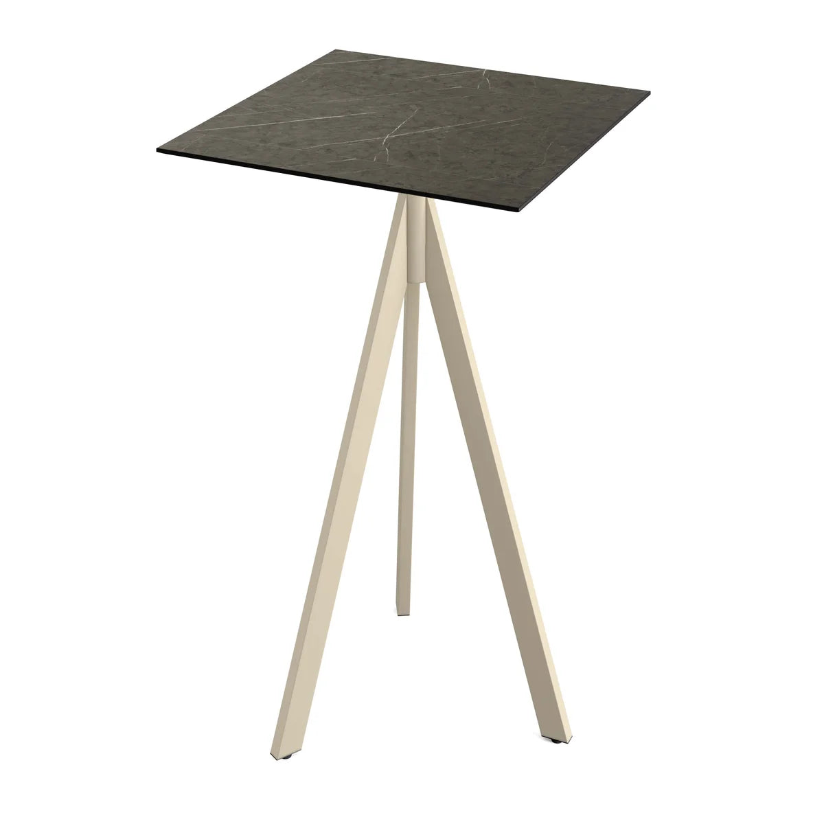 Feros Infinity Tripod Stehtisch Sand frame + Midnight Marble HPL 70x70 cm