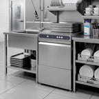 Gläserspülmaschine ECO 40x40 cm Korbmaß, mit Reiniger- & Klarspüldosierer, mit Ablaufpumpe & Enthärter, Made in Europe, 230 Volt