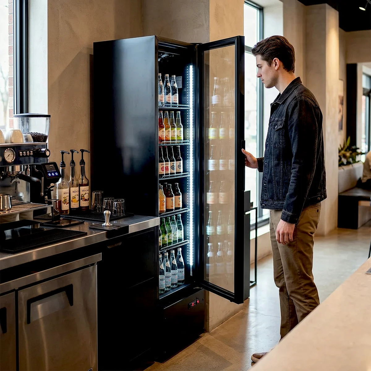 Getränkekühlschrank GKS-160 Slim, 160 Liter Kühlraumvolumen, Innenbeleuchtung, schwarz