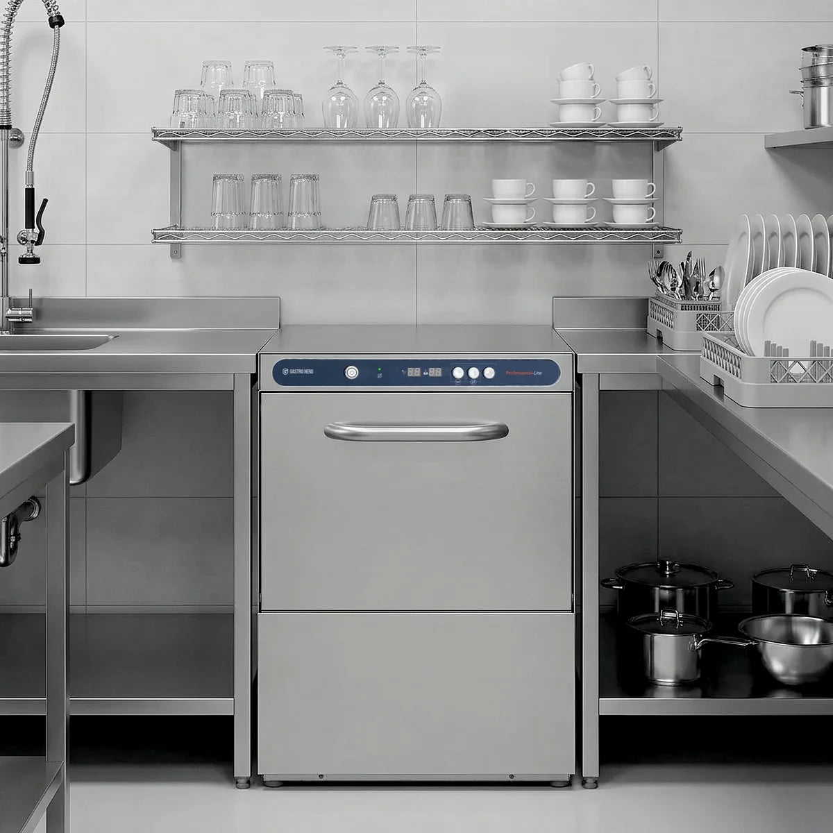 Geschirrspülmaschine PROFI Digital 54 SLE 50x50 cm Korbmaß, mit Reiniger- & Klarspüldosierer, mit Ablaufpumpe & Enthärter, Made in Europe, 400 Volt