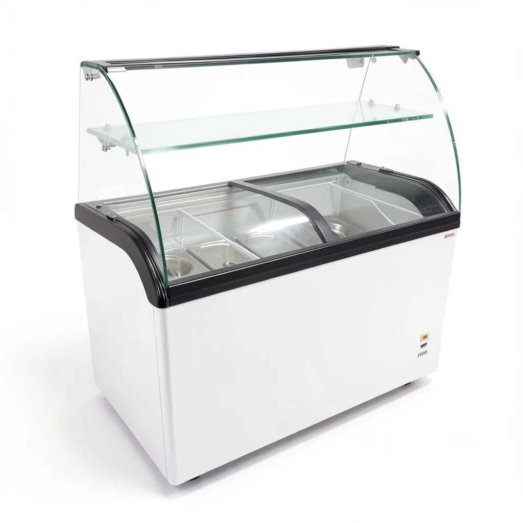 Speiseeisvitrine mit Glasaufsatz – 6 x 5 L – 273 L – inkl. Eisschalen