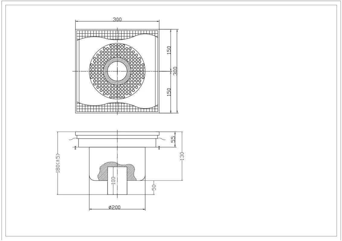 Bodenablauf aus Edelstahl - vertikaler Abgang - 300 x 300 x 180 mm
