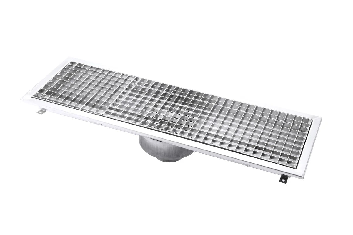 Bodenablauf aus Edelstahl - vertikaler Abgang - 900 x 300 x 180 mm