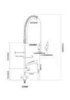 Einloch-Geschirrwaschbrause mit verstellbarer Säule, Mischbatterie und Schwenkhahn - 1.000 mm