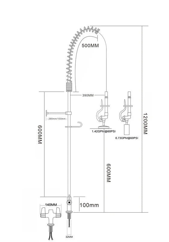 Einloch-Geschirrwaschbrause mit Hebel und Mischbatterie - 1.200 mm