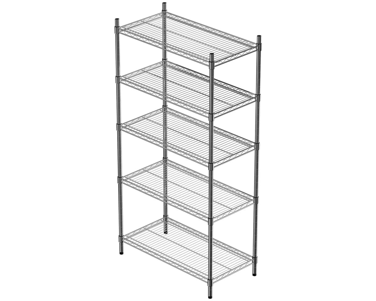 Regalsystem – verchromt – 5 Böden – 910 x 455 x 1810 mm