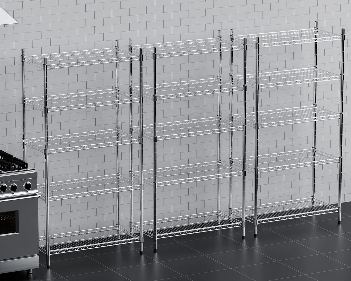 Regalsystem – verchromt – 5 Böden – 910 x 455 x 1810 mm