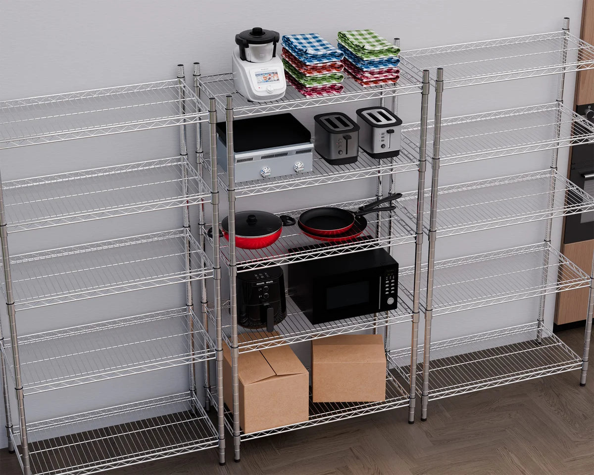 Regalsystem – verchromt – 5 Böden – 910 x 455 x 1810 mm