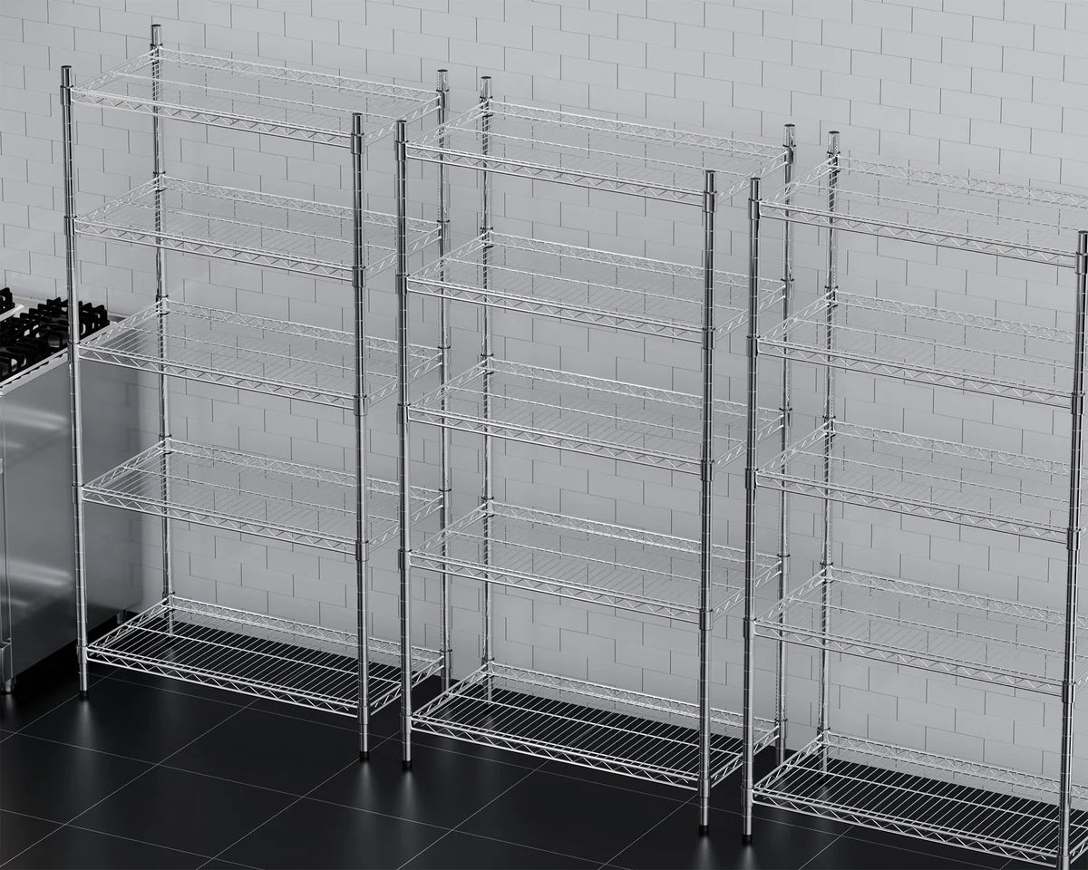 Regalsystem – verchromt – 5 Böden – 910 x 455 x 1810 mm