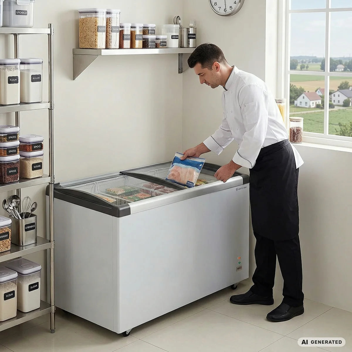 Tiefkühltruhe ECO 450 mit Glasschiebedeckel, 4 Rollen