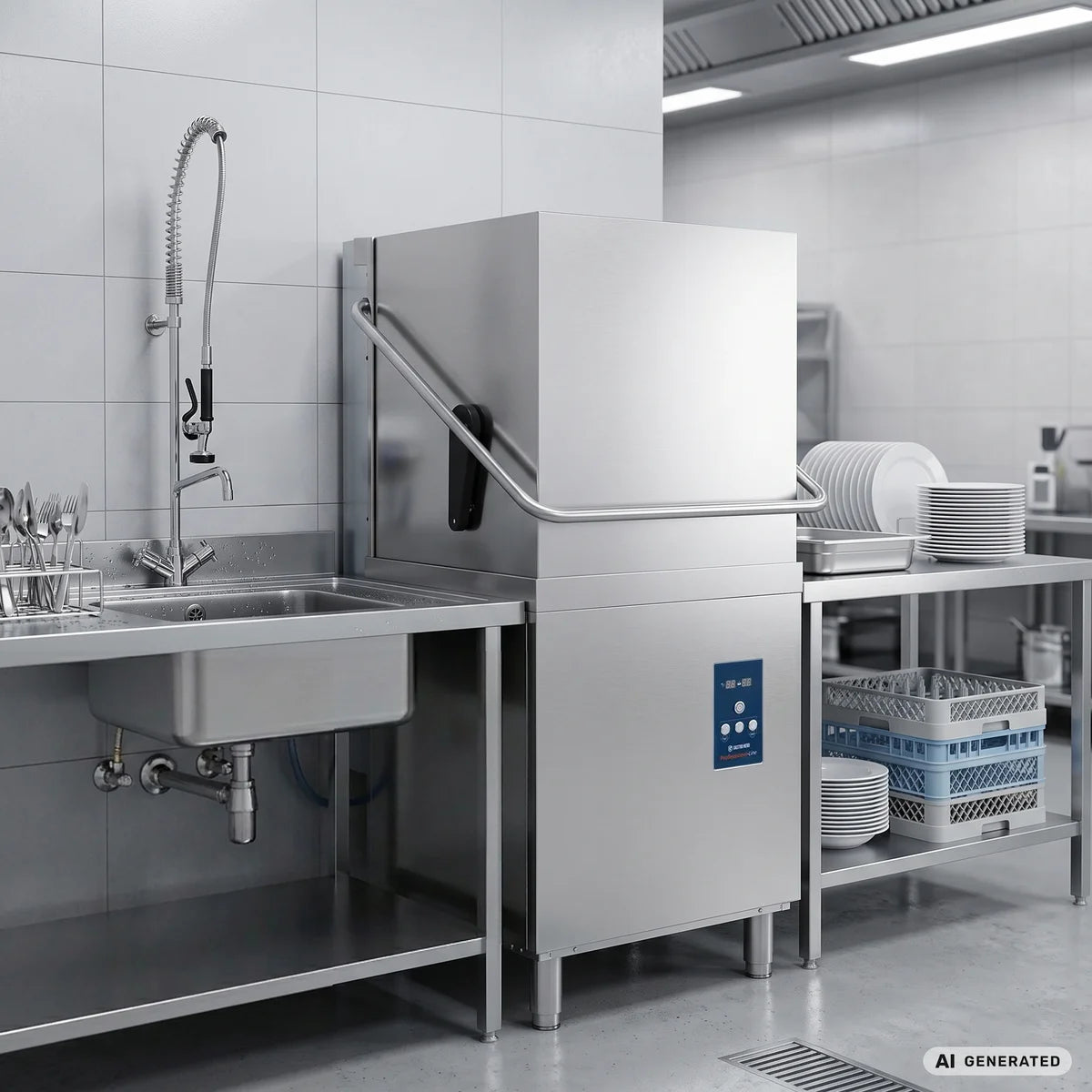 Haubenspülmaschine PROFI Digital 54 SL 50x50 cm Korbmaß, mit Reiniger- & Klarspüldosierer, mit Ablaufpumpe, Made in Europe, 400 Volt
