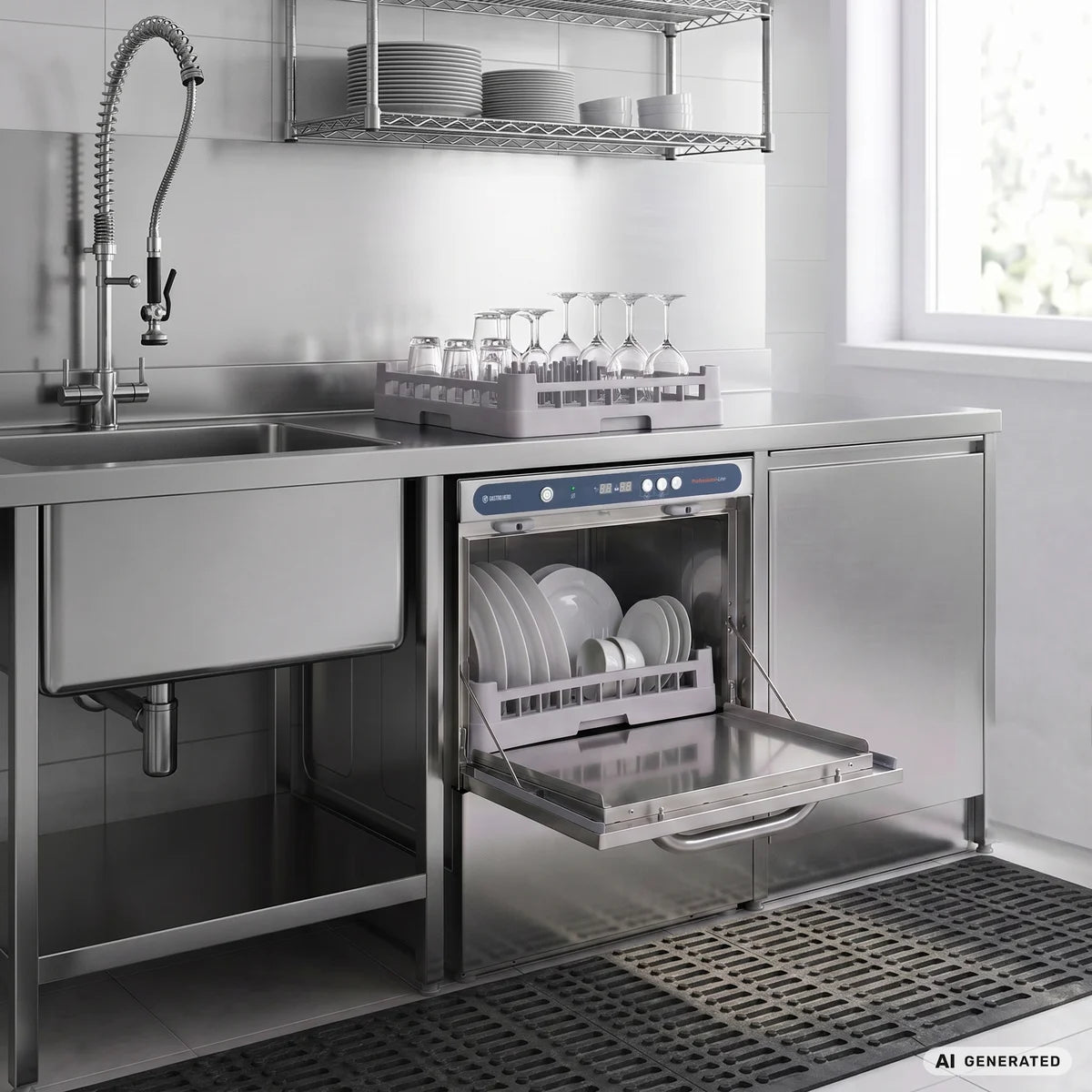 Geschirrspülmaschine PROFI Digital 54 SL 50x50 cm Korbmaß, mit Reiniger- & Klarspüldosierer, mit Ablaufpumpe, Made in Europe, 400 Volt