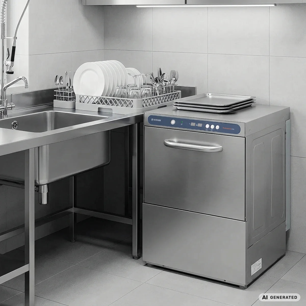 Geschirrspülmaschine PROFI Digital 50 SL 50x50 cm Korbmaß, mit Reiniger- & Klarspüldosierer, mit Ablaufpumpe, Made in Europe, 230 Volt