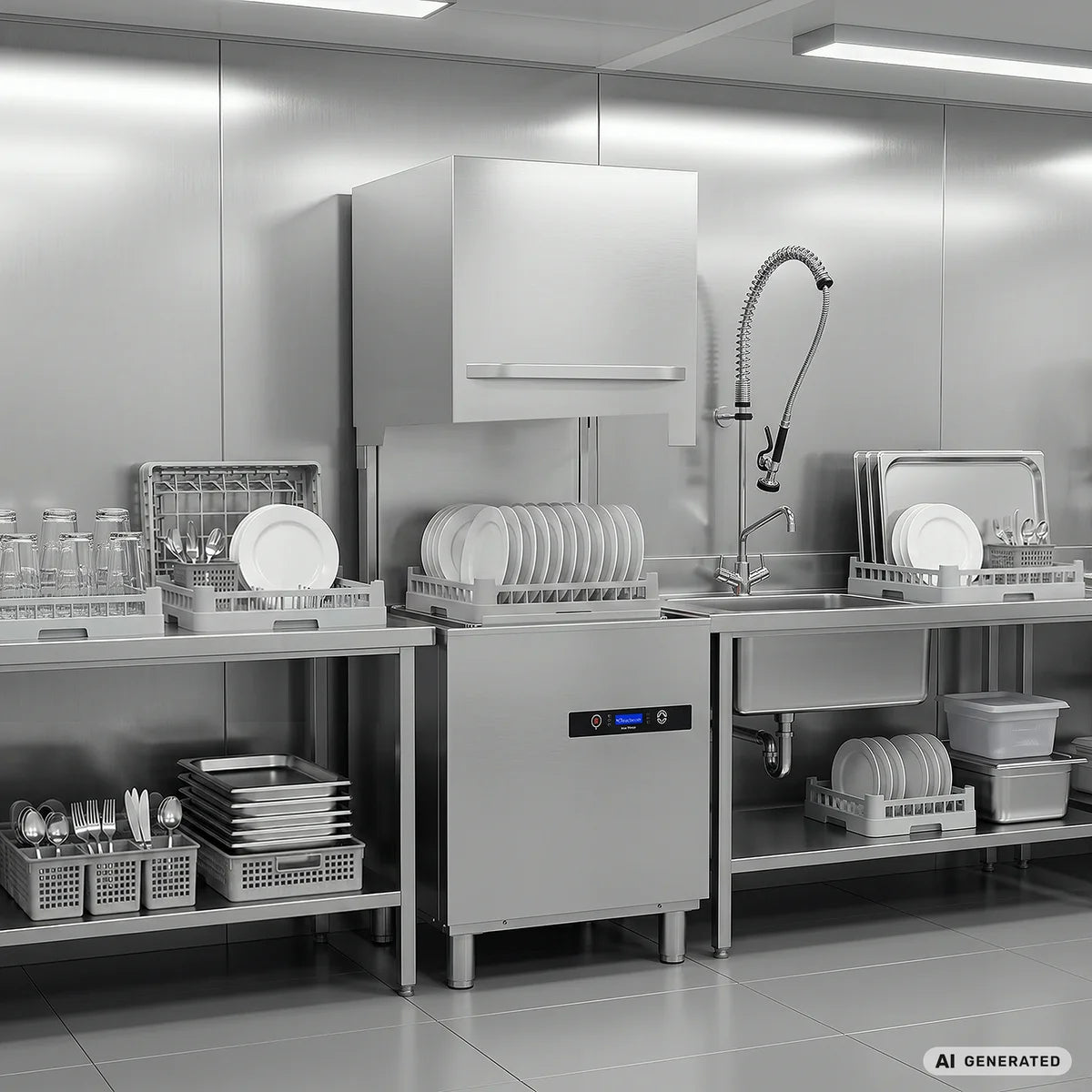 Haubenspülmaschine HYPRO Digital 54 SL 50x50 cm Korbmaß, mit Reiniger- & Klarspüldosierer, mit Ablaufpumpe, Drucksteigerungspumpe Made in Europe, 400 Volt