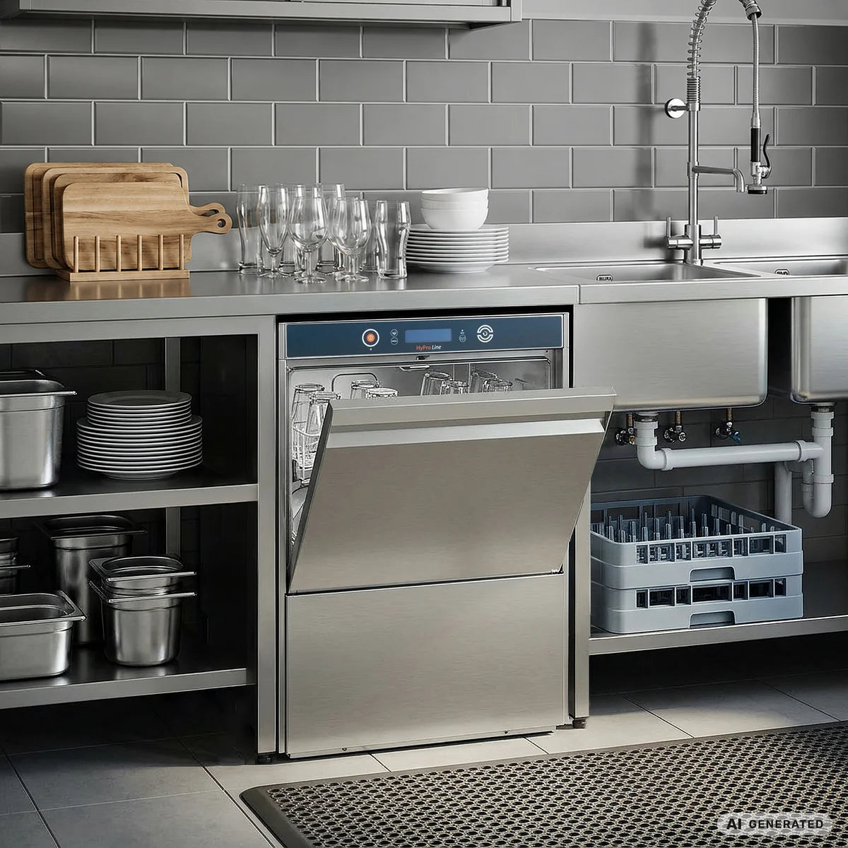 Geschirrspülmaschine HYPRO Digital 54 SL 50x50 cm Korbmaß, mit Reiniger- & Klarspüldosierer, mit Ablaufpumpe, Drucksteigerungspumpe Made in Europe, 400 Volt