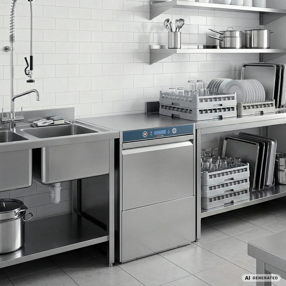 Geschirrspülmaschine HYPRO Digital 50 SL 50x50 cm Korbmaß, mit Reiniger- & Klarspüldosierer, mit Ablaufpumpe, Drucksteigerungspumpe Made in Europe, 230 Volt